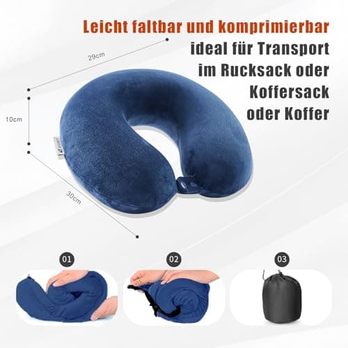 EGRET Memory Foam Travel Neck Pillow - Ergonomic Neck Pillow for Airplane, Car & Office - Lightweight & Compact with Storage Bag, Sleep Mask & Earplugs (Navy Blue) — view 6