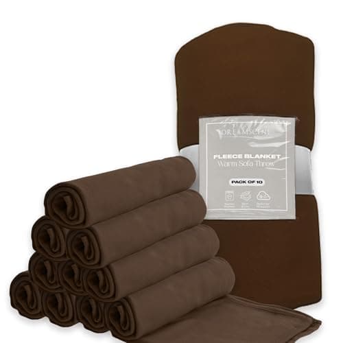 Dreamscene Wholesale 10 x Fleece Blanket Brown Throw, Soft Cosy Warm Throws for Sofas Bed Couch Settee Throws Joblot Outdoor Travel Blanket Multipack Single Bed Throw, Chocolate - 120 x 150cm