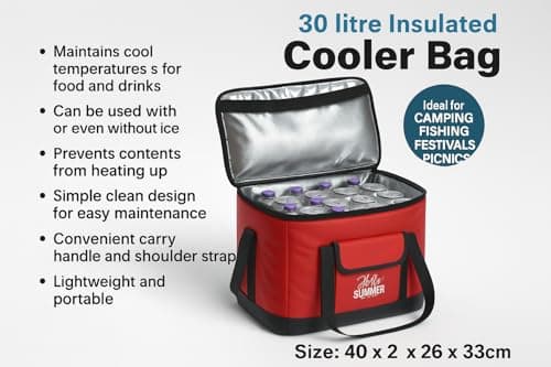 Extra Large 30L 60 Can Insulated Hot/Cold Cooler Bag Cool Box Picnic Camping Food Drink Ice Freezer Cool with Carry Handle and Shoulder Strap — view 5