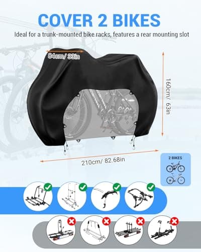 SUPAREE Motorhome Bike Cover 2 Bike Cover Waterproof Rack Bicycle Transport Covers 420D Oxford with Warning Sign Pocket and Rear Mounting Slot Rainproof Tear-resistant — view 2