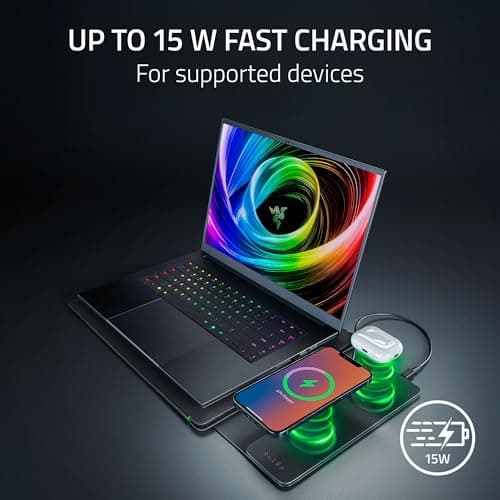 Razer Laptop Sleeve 16" - with Wireless Charging - Two MagSafe-Compatible Zones for Phone and Earbuds - Up to 15 W Fast Charging -Padded Interior - Lightweight Polyester Weave | Black — view 3