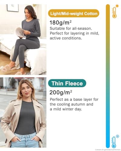 wirarpa Women's Thermal Underwear Set Cotton Base Layer Top & Bottoms M — view 4