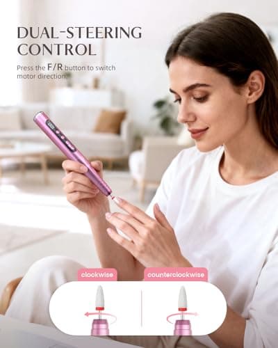 JOREST Cordless Electric Nail Drill, 13-in-1 Nail File Kit with LED Display, 35,000 RPM 6-Speed Rechargeable Manicure Tool for Acrylic Gel Nails, with Bits & Sanding Bands for Beginners, Rose Pink — view 6