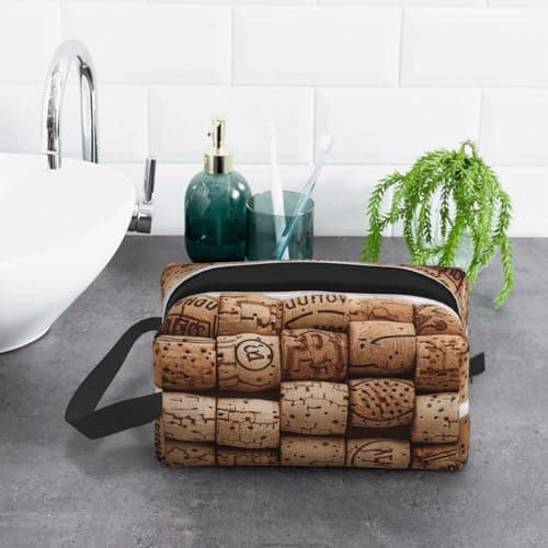 Wine Cork Print Toiletry Bag Portable Travel Wash Bag Water-Resistant Gym Shaving Organiser Bag, Shower Bathroom Makeup Bag with Handle for Men and Women — view 6