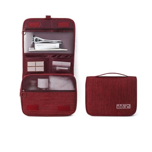 BSLVWG Travel Hanging Toiletry Wash Bag,Water-Resistant Toiletry Bag for Men,Women Large Foldable Travel Wash Bag for Business Trip Shaving Bathroom Gym Toiletries Makeup Organizer (Red) — view 2