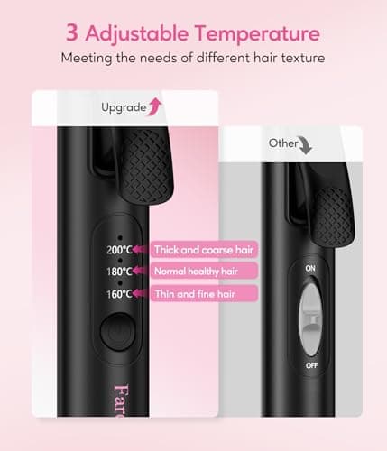 FARERY Dual Voltage Mini Curling Tongs, 25mm Mini Ceramic Curling Iron for Short & Long Hair, Travel Size Curling Wand with 3 Adjustable Temp, Keratin & Argan Oil Infused Barrel, with Storage Bag — view 3