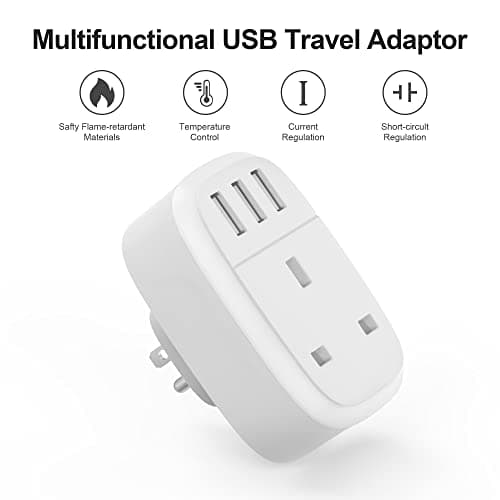 Jmfufnv UK to US Adaptor Plug, 2PK USA Travel Adapter with 3 USB Ports for American Canada Mexico Thailand Colombia Grounded Charger, 4 in 1 US Plug Adapter from UK for Phone Pad and more (Type B) — view 6
