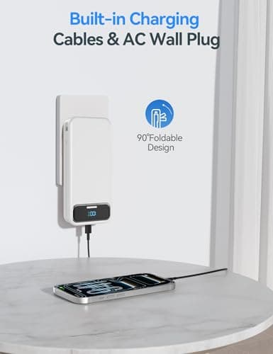 aonidi Portable Charger 20000mAh with Built-in Cables&AC Wall Plug, White — view 4