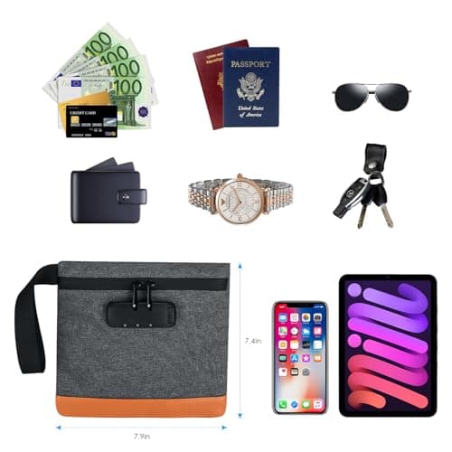Brifit Smell Proof Bags, Security Anti-Theft Money Bag with Combination Lock, 8×7.5 Inches Waterproof Pouch, Men & Women's Portable Safe Handle Bag, Passports, Protect for Cash, Wallet, Phone (Grey) — view 5
