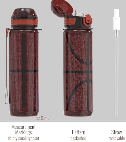 MYFOREST Basketball Water Bottle, Lightweight, Quick-Open Gulp Lid/Straw — view 4