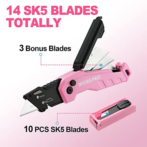 WORKPRO Folding Utility Knife, Aluminium Box Cutter, Pink — view 3