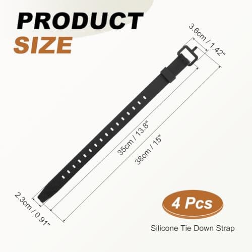 LOUMEVITA 4 Pcs Silicone Tie Down Strap, 35cm / 14 inch Versatile Wear Resistant Silicone Securing Strap with Black Metal Buckle for Luggage Binding Outdoor Equipment Sorting,Black — view 2