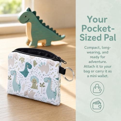 SOLVIO Cute Dinosaur Coin Purse for Boys Girls, Mini Coin Pouch Small Zip Wallet for Kids Toddler, Portable Change Bag Key Ring Wallet for Women Men — view 5
