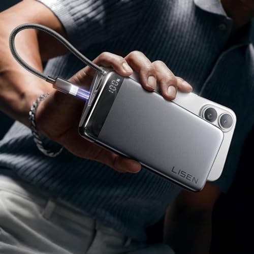 LISEN 20000mAh CCC Certified Power Bank with Built in USB-C Cable, 55W Xiaomi HyperCharge & 35W PD/QC/PPS Fast Charging Flight Approved All Alloy for iPhone 15-17, Xiaomi