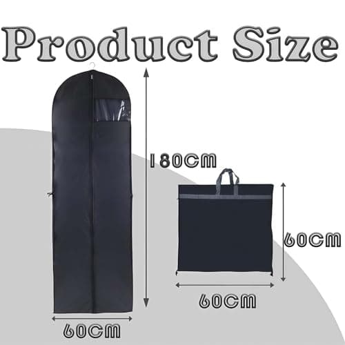 Dress Bags Covers Long, Black Clothes Covers Foldable Coat Cover Protector Bags with Handle Dress Carriers for Women Travel, Coat Bag Suit Cover for Hanging Clothes Storage and Travel — view 2