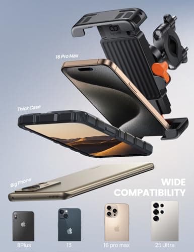 Lamicall Bike Phone Holder Bicycle - 【Foldable Clamp】 Motorbike Phone Holder, Universal Motorcycle Handlebar Clamp Mount for iPhone 17 16 15 14 13 Pro Max Mini Air, Samsung S25, All Phones - Orange — view 5
