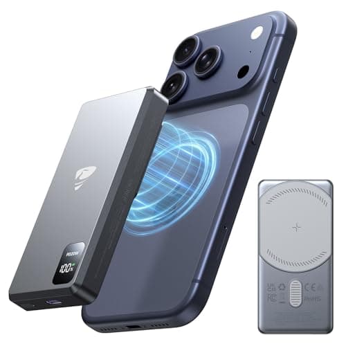 Aioneus External Magnetic Battery 5000 mAh, Power Bank Ultra Narrow Design with 15W MagSafe Wireless Charging & Quick Charge PD 20W, Compatible with iPhone 17/16/15/14/13/12 (Type-C Cable Included)