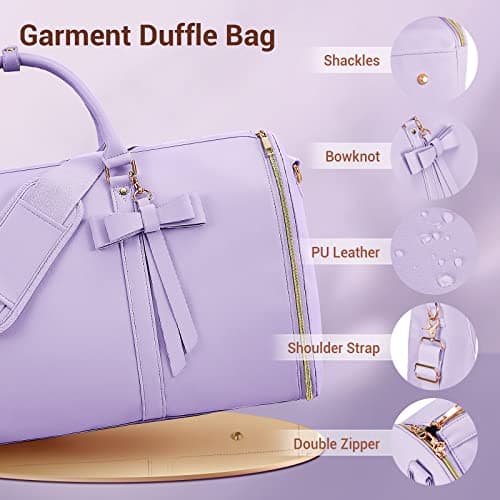 Garment Bags for Travel for Women, Stylish Garment Duffle Bag, Convertible & Foldable 2 in 1 PU Suit Bag for Hanging Clothes, Business Trip Bag with Toiletry Pocket & Shoes Compartment, Purple — view 3