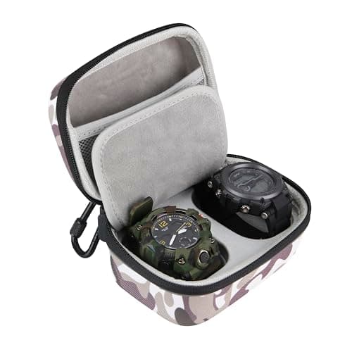 Tactical Watch Box, Camo Watch Travel Case with Carabiner for Wristwatches,Smart Watches, AirPods,earbuds,
