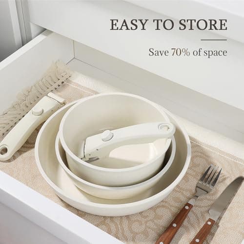 GiPP 3PCS Pots and Pans Set Non Stick,Granite Nonstick Kitchen Cookware Set with Detachable Handle, PFAS & PFOA Free, RV Cookware Set for Camping, Oven Safe(White,3PCS) — view 5
