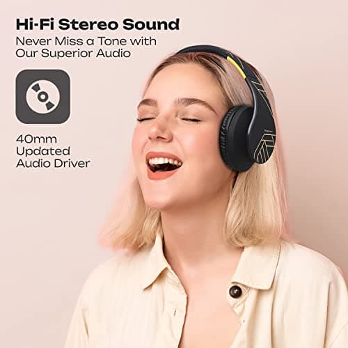 PowerLocus Bluetooth Over-Ear Headphones, Wireless Stereo Foldable Headphones Wireless and Wired Headsets with Built-in Mic, Micro SD/TF, FM for iPhone/Samsung/iPad/PC (Black/Yellow) — view 5