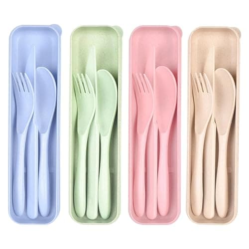 4Pcs Plastic Travel Cutlery Set, Utensil Set for Camping Lunch Box