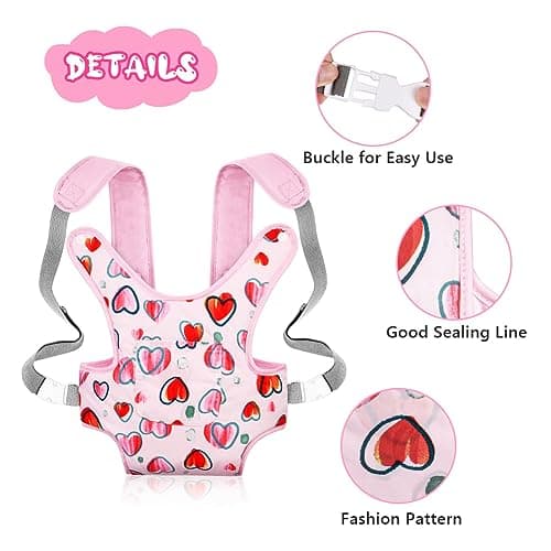 Aolso Baby Doll Carrier, Soft Cotton, Front and Back Carrying with Adjustable Straps for Baby, 14" to 18" Dolls Carrier Seat for Baby Born, Doll Accessories for Kids (Pink) — view 3