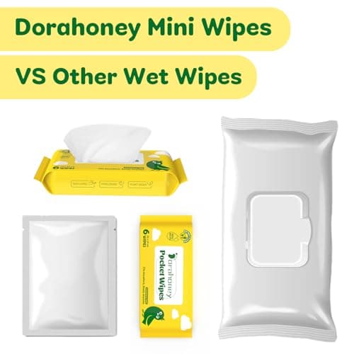 Dorahoney Mini Wet Wipes Travel Size, Sensitive Fragrance Free Travel Wipes, 99% Water, Unscented & Hypoallergenic Hand and Face Wipes for Adults, Kids & Baby Care, 12 Pack Total 72 Wipes — view 6