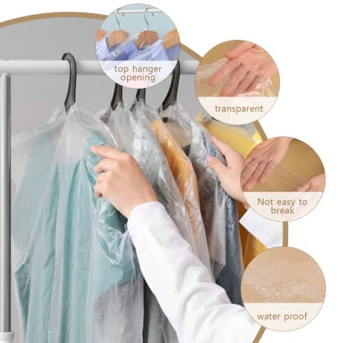 20 Pack Plastic Garment Bags Clear Clothes Covers 35.4inch Garment Bags for Hanging Clothes Dry Cleaner Bags Dust-proof Garment Covers for Home Storage Travel — view 4