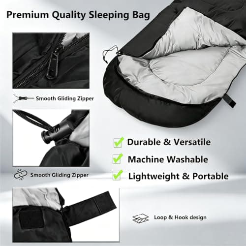 Sleeping Bag for Camping, 3 Seasons Sleeping Bags for Adults Backpacking Waterproof, Small Packed Compact Carry Bag, Soft,Thick and Warm for Outdoor Camping,Travel,Hiking (Black-Warm Weather 15-25°C) — view 3