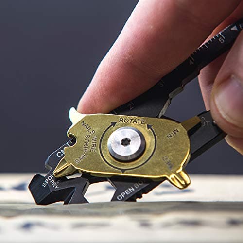 TRUE Fixr Rotary 20 In 1 Pocket Keychain Multi Tool - 20 Pocket EDC Tools, Flight Safe Box Cutter Knife Blade, Wire Stripper, 6 X Screwdriver Heads, Pry Bar & Bottle Opener - With Leather Pouch — view 5