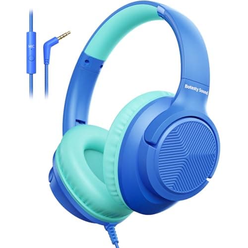 Headphones Wired with Microphone, 3.5mm Corded Headphones for School, Blue