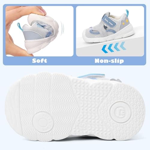 Baby Summer Shoes for Boys Girls Toddlers Breathable Mesh Sandals Infant First Walking Shoes with Anti-Slip Rubber Sole,Blue,Size 4 UK Child — view 4