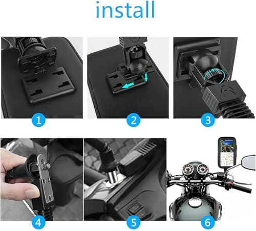 SUNSEATON 360-degree Rotating Waterproof Motorcycle Phone Support Holder, Motorbike Mount Case Stand Phone Holder, Universal Motorcycle Holder for Phones GPS Smaller than 6.2" (XL, Black) — view 3