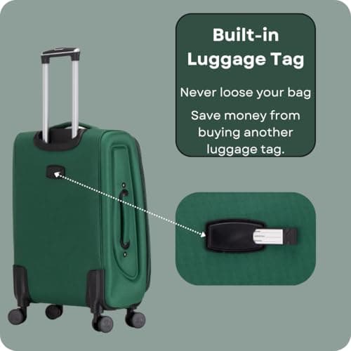 ATX Luggage 24" Medium Suitcase Soft Shell 73L Expandable Lightweight 20-23KG Hold Check in with 4 Spinner Wheels and Built-in 3 Digit Lock (Green) — view 5