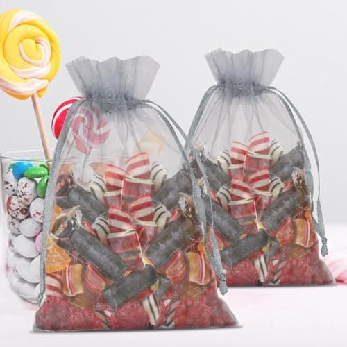 G2PLUS Silver Grey Organza Gift Pouches 10x15 cm: Medium Favor Bags,50 PCS — view 5
