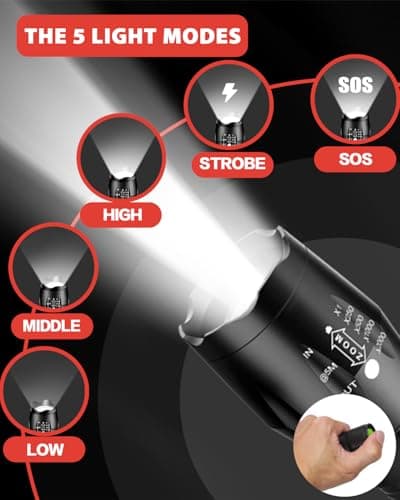 SIMILKY 3Pack Torches Led Super Bright, Hand Led Torch 1200 Lumen, Powerful Torches Battery Powered Water Resistant 5 Modes Tactical Torch for Camping (4 Pack) — view 5