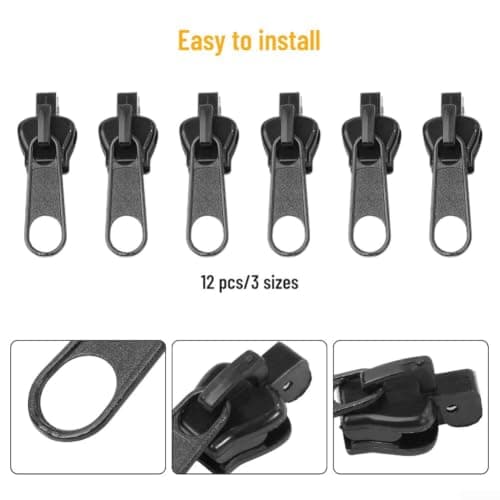 12 Pack Zipper Repair Kit with 3 Sizes Slider Replacement for Tents Jackets Bags Suitcases No Tools Required for instant Fix — view 3
