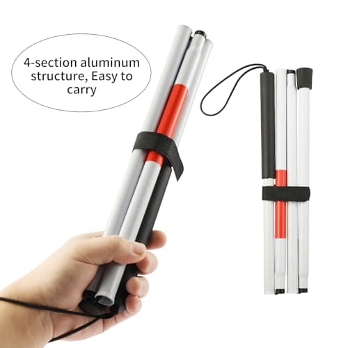 Blind Stick, 135cm/53in White Cane, Aluminium Alloy Folding Walking Stick Reflective Walking Cane Red White Collapsible Guide Walking Stick with Strap for The Blind And Vision Impaired — view 4