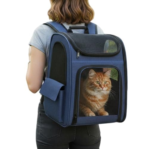 Large Pet Carrier Backpack with Wheels for Small & Medium Cats/Dogs (Blue) — view 5