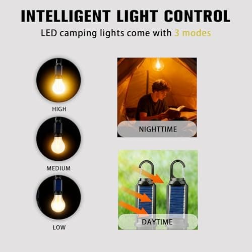 Solar Camping Light 4-Pack, Rechargeable Tent Lamp with Hook, Vintage Outdoor Design for football Field, Garden, Patio — view 3