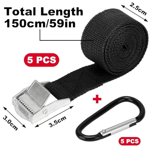 5PCS Tie Down Straps,1.5M 25MM Adjustable Straps Tensioning Belts & 5 Clip — view 2