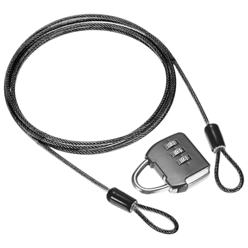 M METERXITY 1-Set Security Cable Lock with 3 Digit Combination Lock, 6.56FT PVC Coated Steel Luggage Lock Wire Rope for Luggage Suitcase/Outdoor Travel/Bike, Double Loop Cable [Black]