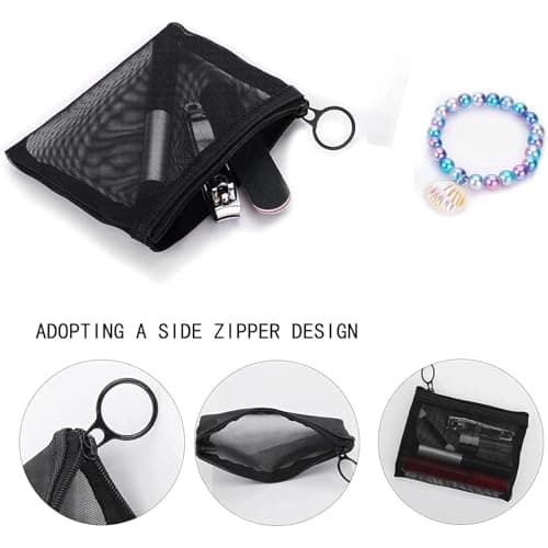 6 Packs Mini Zipper Toiletry Bag, Clear Mesh Zipper Cosmetic Small Purse Black Nylon Waterproof Small Purse Makeup Bag for Women, Portable Office Stationery Pouch. — view 3