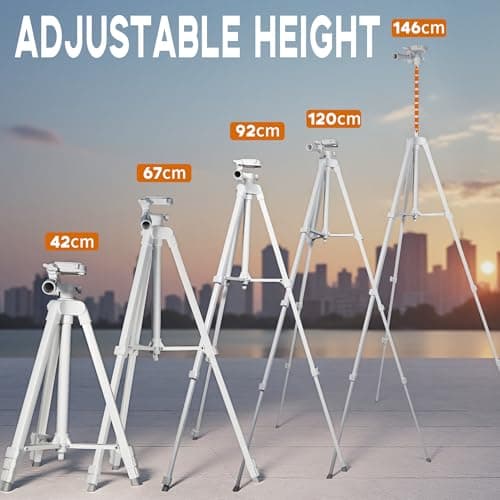 Kakotopa White Lightweight Tripod - 42-146cm Adjustable Height with 360° Pan Head, Universal 1/4" Screw for Smartphone/DSLR/Camera/Projector - Ideal for Vlogging/Photography/Travel/Live Streaming — view 2