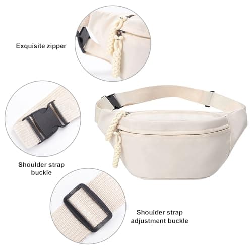Bumbags for Ladies, Fanny Pack for Women Men with Adjustable Belt, 2-Zipper Pockets, Large Capacity, Lightweight Waist Bag Suitable for Daily Use，A-White — view 4
