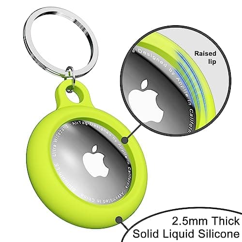 oakxco for Airtag Keychain Silicone Neon Green, Airtag Holder with Key Ring, Air Tag Cover Cute Accessories for Kids, Luggage, Car Dog Collar, Car, Compatible with Apple Airtag Case Waterproof, Lime — view 3