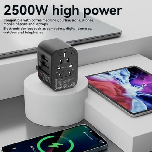 Htuteyy GaN65W Fast Charging Adapter with 2 USB 3 Type C for EU AU US UK Plugs for International for Travel UK PLUG Pink — view 2