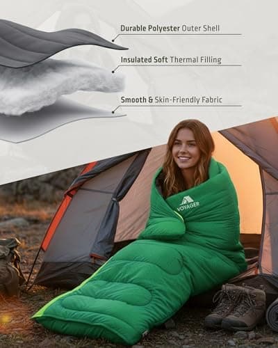 Voyager Sleeping Bag for Adults – Lightweight & Compact, Waterproof, 3-4 Season Warm & Cold Weather, Machine Washable, Ideal for Camping, Hiking & Backpacking, 220x30x80cm — view 4