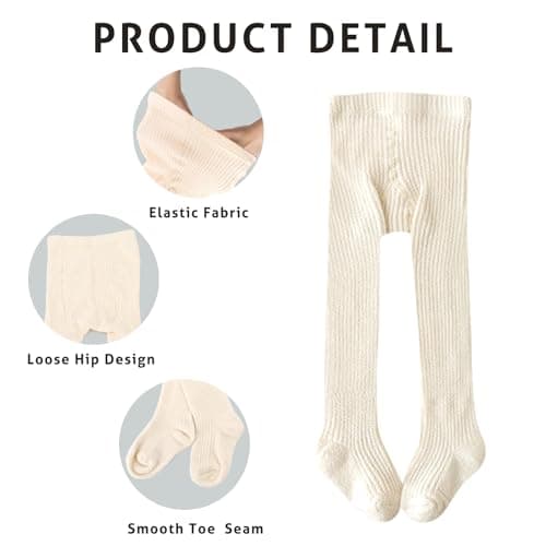 LEHEEYWT Baby Tights, Thick Fleece Thermal Baby Leggings, Elastic Soft Pantyhose Winter Tights For Girls 6 Months To 3 Years (UK, Age, 6 Months, 12 Months, Cream White) — view 4
